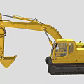 Yellow Tracked Excavator With Front Bucket And Operator Cab In Construction 3d model
