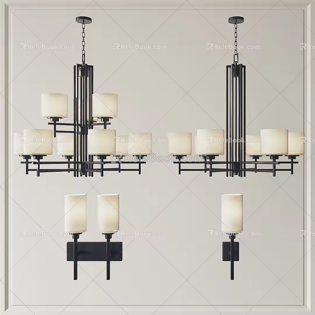 New Chinese style lamp combination chandelier 3d model