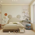 Kids Room With Mickey Mouse Ear Headboard Polka Dot Wall Desk And Blue Stool