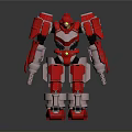 Red Mech Robot Character 3D Model with Yellow Eyes and Silver Armor Design