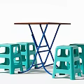 Turquoise Plastic Leisure Chairs Featuring Hollow Design With Brown Tabletop And Blue Frame