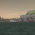 Ancient Architecture Scenic Cityscape With Traditional Buildings River And Mountain Backdrop