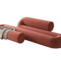 Modern Unique shaped Sofa in Red Fabric with Modular Cylindrical Design for Contemporary Living Room