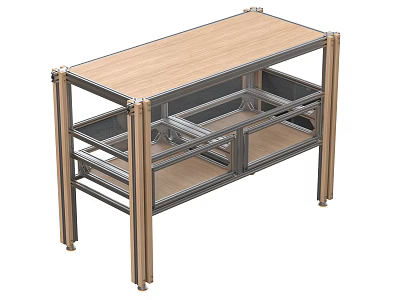 Multi Layer Storage Rack With Metal Frame And Wooden Shelf 3d model