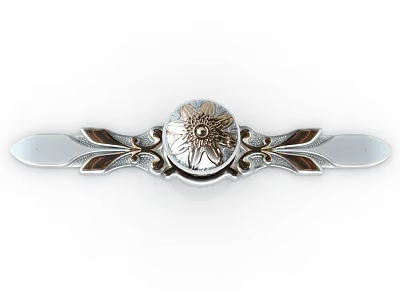 Elegant Decorative Metal Handle With Sunflower Center And Leaf Accents 3d model