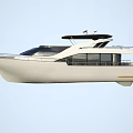 Luxury Yacht Exterior With Wooden Deck Metal Railings And Canopy