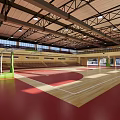 Indoor Sports Fitness Gymnasium Featuring Basketball Court Wooden Floor High Ceiling And Windows