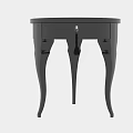 Black Functional Table With Round Top Curved Legs And Drawer Tassel Handle 3d model
