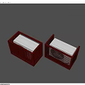 Two Red Air Cooler Fans Placed On Gray Surface With Blue Background 3d model