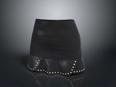 Fashionable Black Skirt With Studded Decorative Hem And Smooth Leather Like Finish 3d model