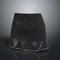 Fashionable Black Skirt With Studded Decorative Hem And Smooth Leather Like Finish