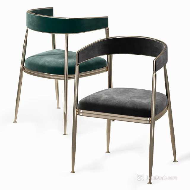 Modern Style Leisure Chairs With Green And Black Velvet Seats And Metal Frames 3d model 