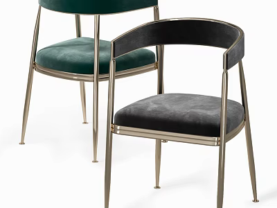 Modern Style Leisure Chairs With Green And Black Velvet Seats And Metal Frames 3d model