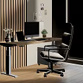 Modern Home Office With Wooden Desk Computer Chair And Large Window View