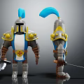 Knight Character 3D Model With Blue Plume Armor And Sword Two Views 3d model