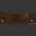 Wooden Furniture Set With Long Desk Cabinet And Carved Texture Details