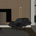 Modern Gray Lounge Chair In Stylish Interior With Metal Frame And Wooden Wall Panels