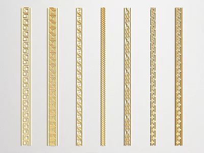 Various Golden Carved Ornamental Strips With Intricate Patterns For Decoration 3d model