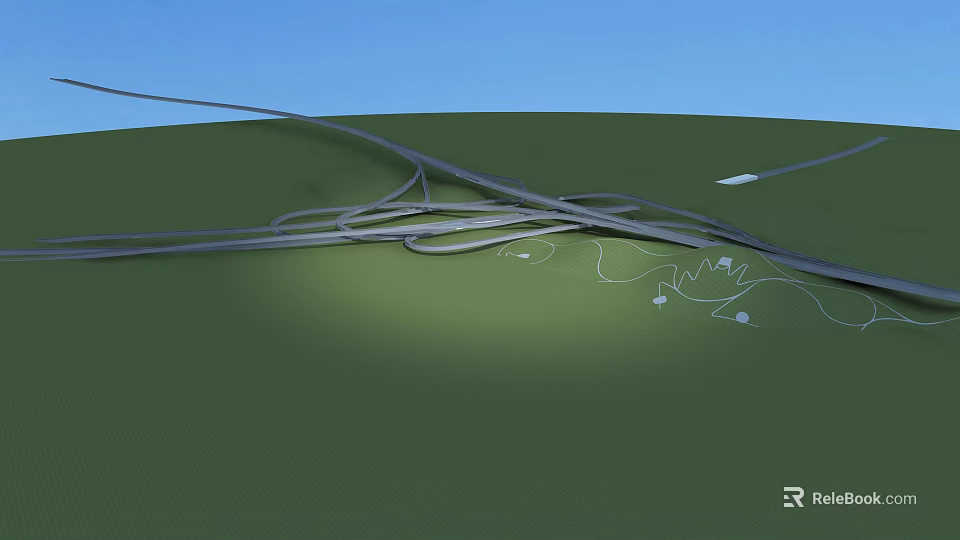 Modern Curved Bridge Structure Over Green Landscape With Blue Sky View 3d model