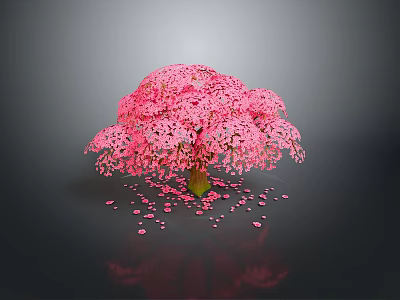 Beautiful Pink Flowering Arbor With Lush Canopy And Scattered Petals On Dark Background 3d model