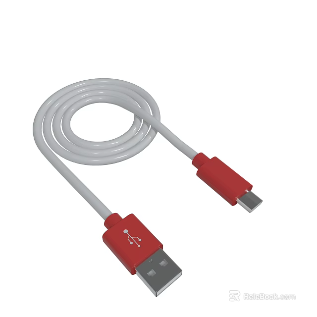 White USB Charging Cable With Red Connectors For Data Transfer And Devices 3d model 