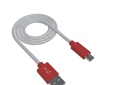 White USB Charging Cable With Red Connectors For Data Transfer And Devices 3d model