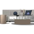 Light Gray Sectional Sofa With Navy Blue Pillows And Round Coffee Table Decorative Items 3d model