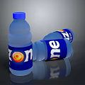 Three Blue Zone Mineral Water Bottles Standing And Lying On Surface