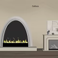Modern Arch Fireplaces Interior With White Frame Flame Decorative Elements And Wooden Floor 3d model