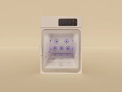 Modern White Household Countertop Disinfection Appliance with Transparent Door Blue Light and Digital 3d model