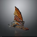 Unique Vintage Wooden Water Vehicle With Spotted Orange Brown Sail Design