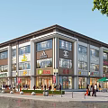 Modern Commercial Complex with Brand Retail Stores and Pedestrian Shopping Street Area