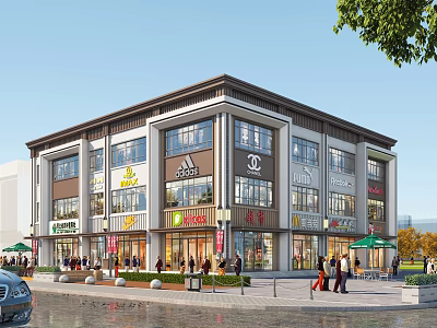 Modern Commercial Complex with Brand Retail Stores and Pedestrian Shopping Street Area 3d model