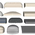 Various Awnings with Different Designs Colors and Styles Including Dome and Flat Shapes