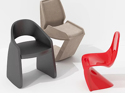 Modern Leisure Chairs in Black Beige Red with Unique Ergonomic Design and Smooth Surface 3d model