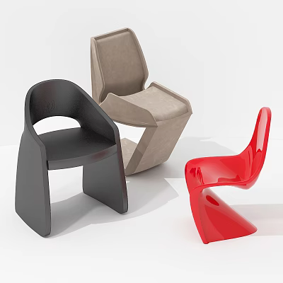 Modern Leisure Chairs in Black Beige Red with Unique Ergonomic Design and Smooth Surface 3d model