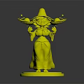 Magical Witch Creature In Purple Robe With Star Hat Holding Orbs On Yellow Base