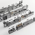 Professional Commercial Kitchen Appliances Layout With Various Stainless Steel Equipment And Storage