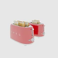 Colorful Retro Kitchen Toasters With Red Design And Toasted Bread Slices 3d model