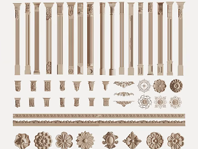 Ornate Carvings In Architectural Decoration With Columns Mouldings And Rosettes 3d model