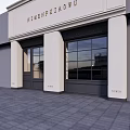 Modern Shopping Mall Store Exterior With White Columns And Black Glass Windows Design