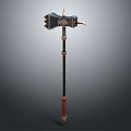Detailed Fantasy Axe With Ornate Metal Head And Red Wooden Handle