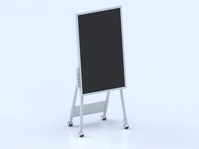 Mobile Computer Monitor Stand With Black Screen And White Rolling Wheels Design 3d model