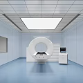 Modern CT Scanner In Medical Examination Room With Blue Floor And Control Console