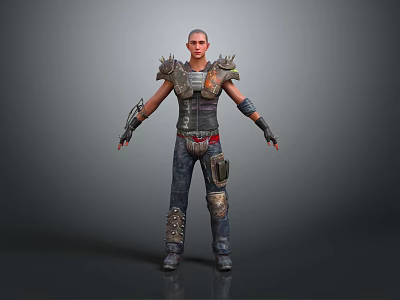 3D Male Character Wearing Spiked Shoulder Armor Leather Vest Knee Padded Pants And Tactical Gloves 3d model