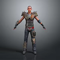 3D Male Character Wearing Spiked Shoulder Armor Leather Vest Knee Padded Pants And Tactical Gloves