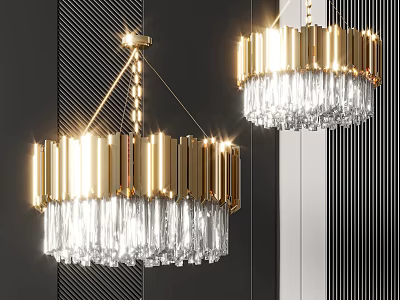 Elegant Modern Crystal Chandeliers With Golden Frame And Hanging Crystal Pendants 3d model