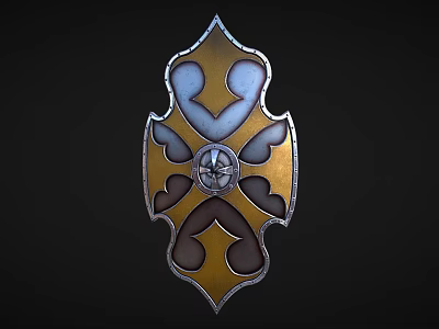 Decorative Gold And Blue Shield With Intricate Patterns Ornate Circular Center And Silver Metallic Edges 3d model