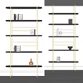 Modern Metal Frame Shelving Unit With Layered Shelves And Decorative Items