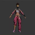 Anime Female Character Wearing Pink Cargo Pants White Black Top And Headscarf Mask